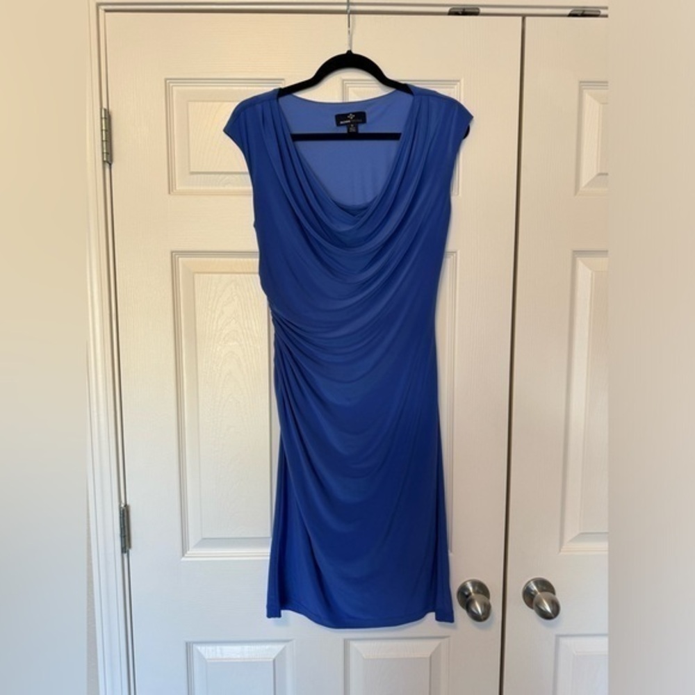 Ronnie Nicole royal blue draped side scrunch dress 8